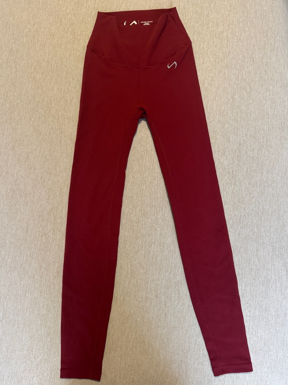 TLF Apparel Burgundy High Waisted Ribbed Workout Leggings S